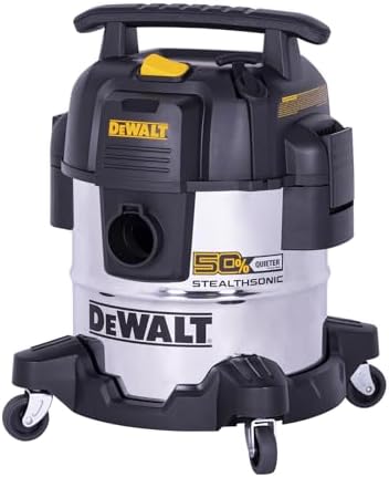 DEWALT 5 Gallon STEALTHSONIC Shop Vacuum Wet and Dry, Powerful Suction & Portable Shop Vac with Attachments, Ultra Quiet Wet Dry Vacuum for Home, Garage, Car, Workshop, Jobsite, DXV05S-QT, 4 Peak HP