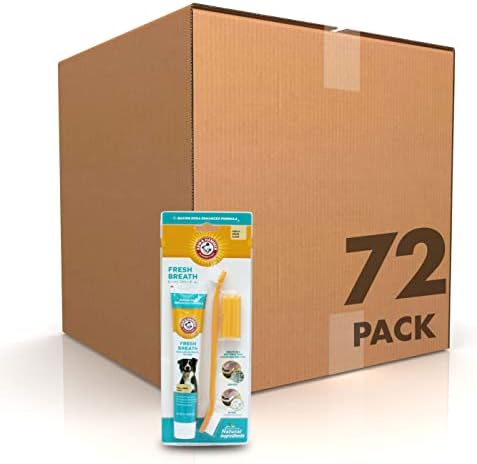 Arm & Hammer for Pets Fresh Breath Kit for Dogs | Contains Toothpaste, Toothbrush & Fingerbrush | Reduces Plaque & Tartar Buildup | Safe for Puppies, 3-Piece Kit, Vanilla Ginger Flavor | 72 Pack