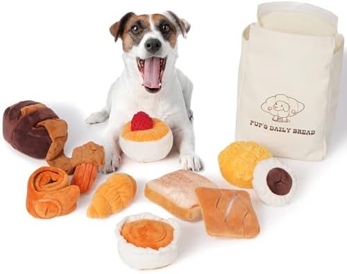 Nocciola 10 Pack Bread Dog Toys with a Bag,Crinkle Dog Squeaky Toys,Puppy Toys to Keep Them Busy,Small Dog Toys for Boredom,Durable Stuffed Plush Dog Toys for Small Medium Dogs,Dog Accessrioes Girl