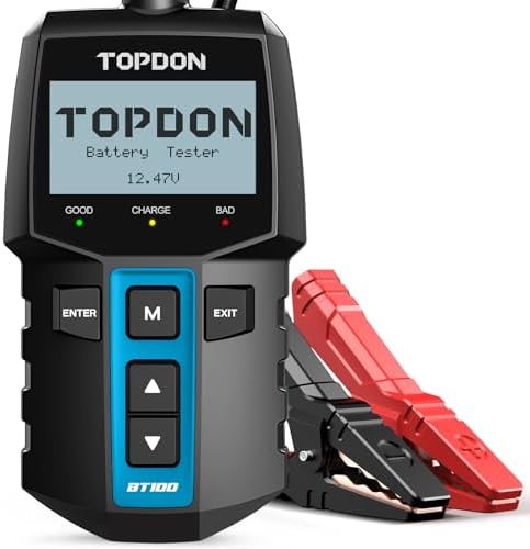 TOPDON BT100 Car Battery Tester 12V Load Tester, 100-2000 CCA Automotive Alternator Tester Digital Auto Battery Analyzer Charging Cranking System Tester for Car Truck Motorcycle ATV SUV Boat Yacht