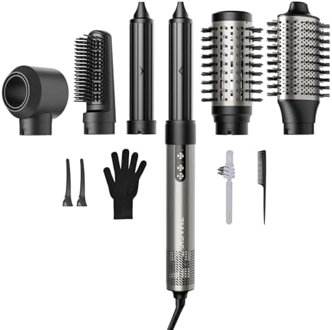 7MAGIC Hair Dryer Brush & 6 in 1 Hair Styler, Silver, 110 Volts, 1200 Watts, Ionic Technology, Fast Drying, Multi Styler for Straight, Wavy, Curly, and Coily Hair