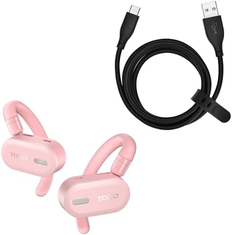 TOZO OpenBuds Lightweight True Open Ear Wireless Earbuds with Multi-Angle Adjustment, Pink + USB-C to USB-A Charging Cable Black