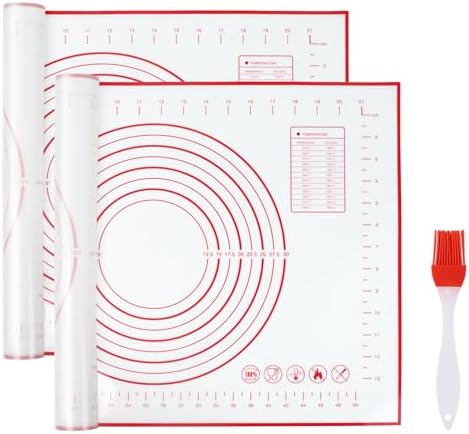 Large Silicone Baking Mat 16" x 24" 2 Pack-Non Stick Non Slip BPA Free Silicone Pastry Mat for Rolling Kneading Dough,Fondant,Bread,Pie Crust,Cookies,Pizza,Oven Liner with Measurement