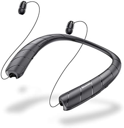 Neckband Bluetooth Headphones Speaker 2 in 1，Wireless Wearable Speaker with Retractable Earbuds, 3D Stereo Sound, Portable Speaker and Headset w/Bulit in Mic for Home, Office and Outdoors