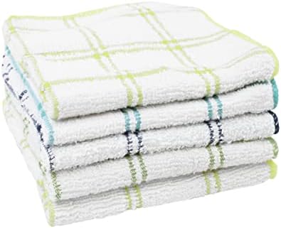 Ritz 100% Cotton 12-inch x 12-inch Kitchen Dish Towel, Gentle Cleaning Wash Cloth with Poly Scour Side, Blue/Green, 5-Pack