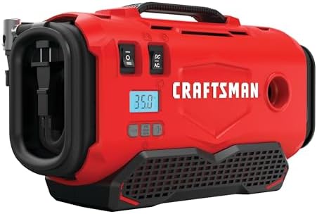 CRAFTSMAN V20 Tire Inflator, Portable Air Compressor, 3 Modes: Cordless, 120V Corded, and 12V Car Adapter, Air Pump, Battery Sold Separately (CMCE520B)