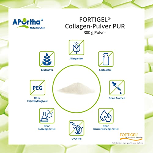 APOrtha® FORTIGEL® Collagen-Pulver PUR - 300 g Pulver, innovative, bioaktive Collagen-Peptide für Knochen und Knorpel, 300g Pulver für 2 Monate, glutenfrei, allergenfrei, laktosefrei, zuckerfrei