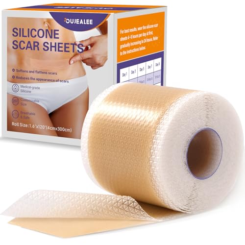 Silicone Scar Sheets (1.6" X 120" Roll), Medical Grade Silicone Scar Tape, Soft Silicone Scar Patches for Surgical Scars, C Section, Keloid, Tummy Tuck, Burn