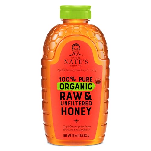 Nate's Organic 100% Pure, Raw & Unfiltered Honey - USDA Certified Organic - 32oz. Squeeze Bottle
