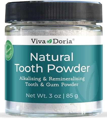 Viva Doria Natural Tooth Powder | Remineralizing Teeth Whitening Powder | Toothpaste Power | Breath Freshener | Refreshing Mint Flavor | 3 Oz Glass Jar
