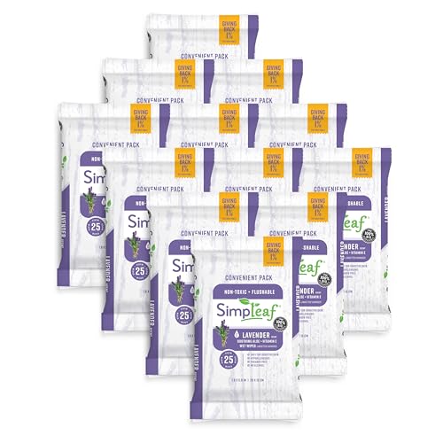 Simpleaf Flushable Wet Wipes Aloe Vera| Eco-Friendly, Paraben & Alcohol Free | Hypoallergenic & Safe for Sensitive Skin | Soothing Aloe Formula | (16 x 25 Counts Convenient Pack) 400 Counts Total