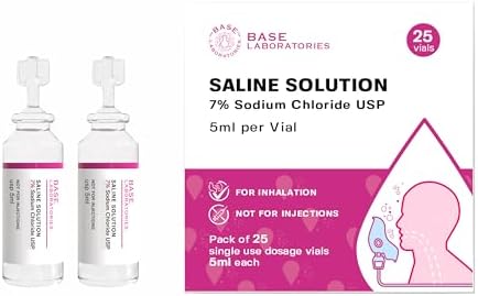 BASE LABORATORIES 7% Saline Solution for Nebulizer Machine | Saline Solution for Inhalation & Nasal Irrigation | High 7% Concentration l 25 Vials 5ml Unit Dose