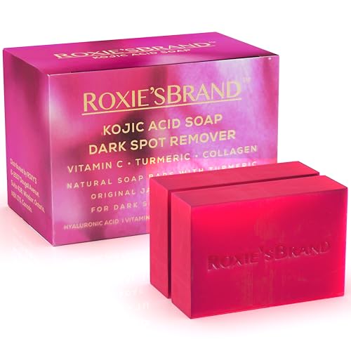 ROXIE'SBRAND Kojic Acid Dark Spot Remover Soap Bars with Vitamin C, Retinol, Turmeric - Original Japanese Complex Infused with Hyaluronic Acid, Shea Butter, Castile Olive Oil (2 x 3.52oz. Bars)