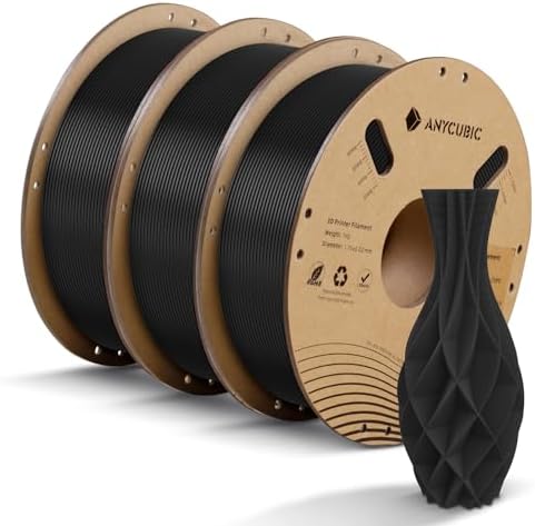ANYCUBIC PLA Filament 1.75mm Bundle 3KG, 3D Printing PLA Filament 1.75mm Dimensional Accuracy +/- 0.02mm, 1KG Spool (2.2 lbs), 3KG, Black+Black+Black