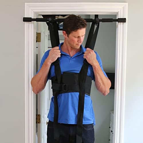 Sit and Decompress Back Stretcher 3 Minutes A Day Low Back Traction Therapy Spinal Decompression Inversion Table Alternative Safe for All Back Conditions (Small Harness with Bar)