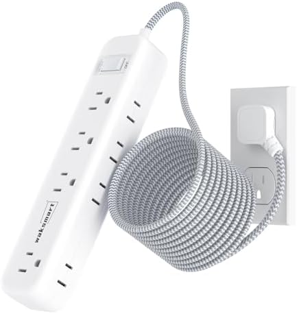 Flat Extension Cord 20 FT Multiple Outlets- Surge Protector Power Strip 8 AC Outlets 3 USB Fast Charge (3.4A 17W) 1080 Joules Long Braided Cord Wall Mountable for Home Office College Dorm 13A 1625W