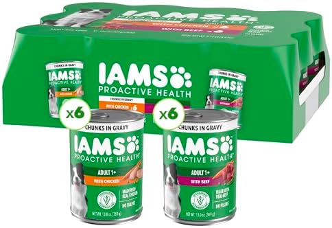 Iams Proactive Health Wet Dog Food Chicken Chunks in Gravy or Beef Chunks in Gravy, 13 oz. cans (12 Count, Pack of 1)