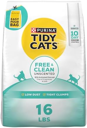 Purina Tidy Cats Clumping Cat Litter Odor Control, Free and Clean Unscented Multi Cat Litter - 16 lb. Bag