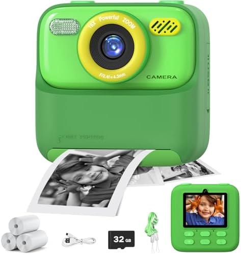 masterbee Kids Camera Instant Print Photo, Birthday Gifts for Girls and Boys, Kids Digital Camera Toys, 1080P HD Video, 3 4 5 6 7 8 9 10 11 12 Year Old Boy Gifts/Girl Gifts