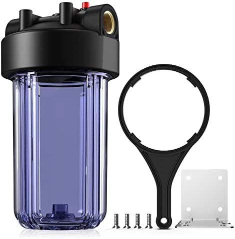 SimPure Whole House Water Big Filter Housing (DB10C), 10" x 4.5", Blue for Whole Home Water Filtration, Sediment Water Filter System for Well, 1" NPT Brass Port (Clear Housing)