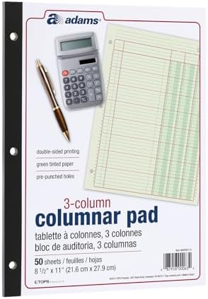 Adams Columnar Analysis Pad, 3 Column, 8 1/2 X 11, Single Page Format, 50 Sheets/pad (ACP85113)