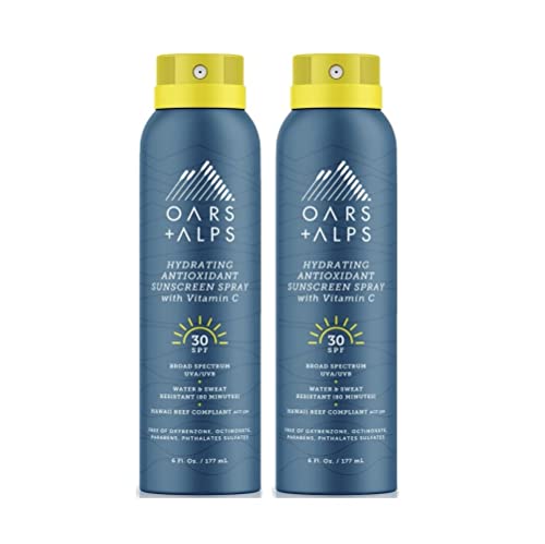 Oars + Alps Hydrating SPF 30 Sunscreen Spray, Infused with Vitamin C and Antioxidants, Water and Sweat Resistant, 6 Oz, 2 Pack