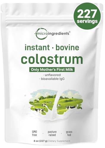 Instant Bovine Colostrum Powder, 8oz (227 Servings) | Premium Mother’s First Milk | Natural IgG & IgA | Grass-Fed Source | Immune Support & Gut Health Superfood | Unflavored, Non-GMO, Gluten Free