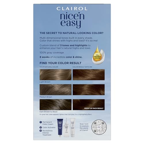 Clairol Nice'n Easy Permanent Hair Dye, 4W Dark Mocha Brown Hair Color, Pack of 3