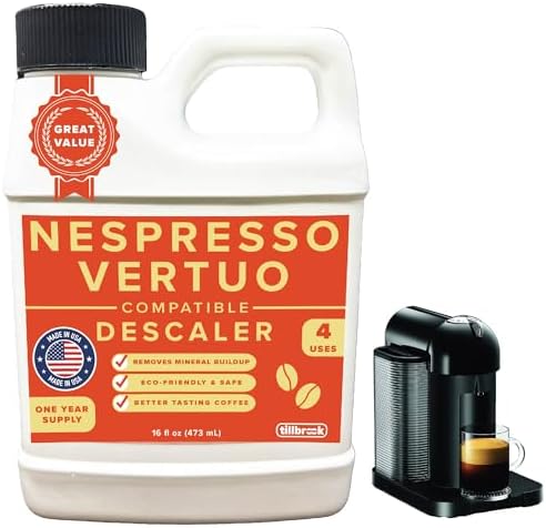 Descaler Compatible with Nespresso Vertuo Machine - 1 YEAR SUPPLY Concentrated Descaler for Nespresso - 16oz Coffee Maker Cleaner for Nespresso, Breville, Keurig, Espresso Machine - 4 Uses