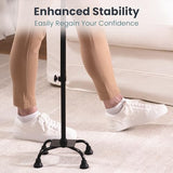 PELEGON Quad Cane (300 lb) - Adjustable Walking Cane with A Large 4 Pronged Base for Extra Balance & Stability, Walking Canes for Seniors, Walking Cane for Men & Women, Walking Sticks (Black)