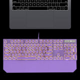 Camiysn Typewriter Style Mechanical Gaming Keyboard, Purple Retro Punk Gaming Keyboard with White Backlit, 104 Keys Blue Switch Wired Cute Keyboard, Round Keycaps for Windows/Mac/PC