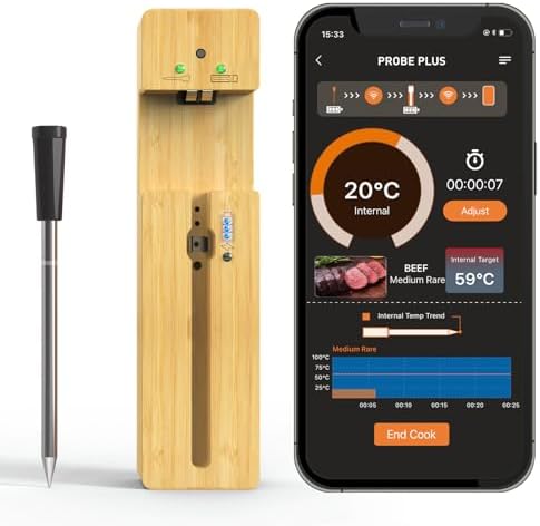 500FT Wireless Meat Thermometer with Bluetooth,Smart Digital Meat Thermometer,Outdoor Portable IPX7 Waterproof Cooking Meat Thermometer for Kitchen,Air Fryer