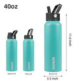 BJPKPK Insulated Water Bottles with Straw Lid, 40oz Stainless Steel Water Bottles with 3 Lids, Large Metal Water Bottle, BPA Free Leakproof Thermos Water Bottle for Sports & Gym- Turquoise