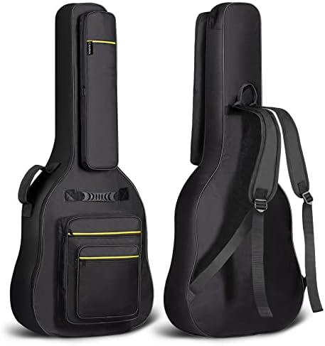 CAHAYA 44 Inch Guitar Bag Multi-pockets for Jumbo and Dreadnought Yellow Line Guitar Case 0.47in Thick Padding Water Resistent Dual Adjustable Shoulder Strap Gig Bag with Back Hanger Loop CY0284