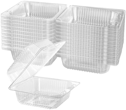 Axe Sickle 50 Count Clear Plastic Hinged Take Out Containers Clamshell Takeout Tray Food Clamshell Containers Outside Diameter 5.3 x 4.7 inch for Dessert, Snacksetc, Cakes Slice, Cookies, Salads