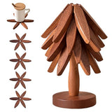 Wooden Trivets for Hot Dishes， Tree Shape Trivet Set,Trivets for Hot Dishes - 4 Wooden Trivets + 1 Stand stored Like a Christmas Tree (Walnut Wood)