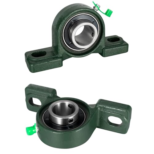 Pillow Block Bearing 1 3/8 inch Shaft Bore, Solid Cast Iron Base, Self-Aligning, UCP207-22, Pack of 2