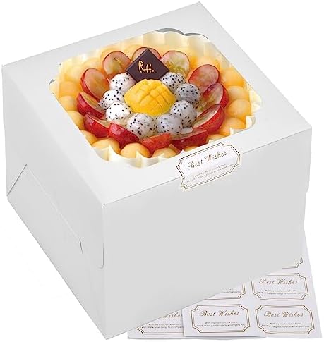 White Cake Boxes 6x6x5 Inches with Window,15 Pack Bulk Bakery Boxes 6 Inch with Window White Pastry Boxes Disposable Cake Containers with 15 Stickers