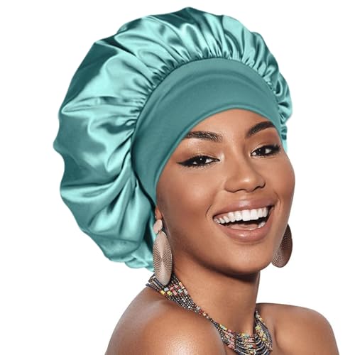 Adubor Silk Bonnet for Sleeping Women Men - Double Satin Bonnet for Sleeping - Non-Slip Silk Turban - Hair Bonnet for Sleeping - Sleep Cap for Curly Hair (Green)