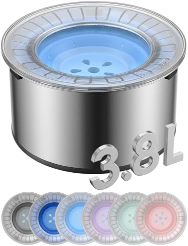1Gallon Large Dog Water Bowl No Spill, [Anti Digging Lid & Rubber Bottom] Spill Proof Dog Bowl, Anti Splash Mess Dripless Slow Drinking Stainless Steel Water Bowl for Sloppy Messy Drinkers Car