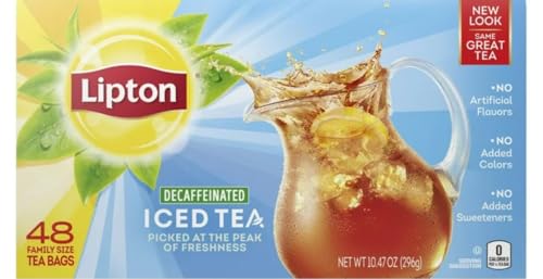 Lipton Family-Sized Black Iced Tea Bags, Decaffeinated, Unsweetened, 48 ct