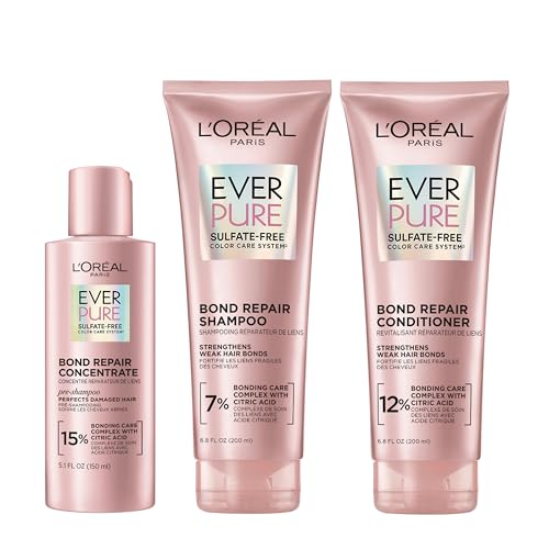 L'Oreal Paris Bond Repair Shampoo, Conditioner and Sulfate Free Pre-Shampoo Treatment, For Colored, Bleached or Damaged Hair, 3 Count