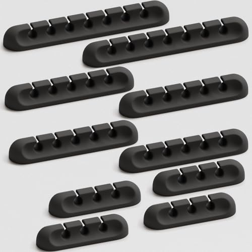 USB Cable Organizer Clips Cord Holder,10 Packs (3-5-7-Slots) Black Self Adhesive Desk Cord Cable Management