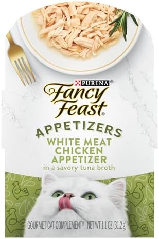 Purina Fancy Feast Appetizers Grain Free Wet Cat Food Complement White Meat Chicken Appetizer in a Savory Tuna Broth Cat Food Topper - (Pack of 10) 1.1 oz. Trays