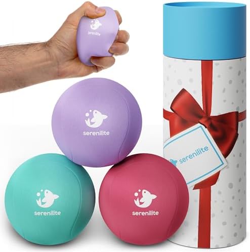 Serenilite Stress Balls for Adults, Hand Therapy Exercise, 6.0cm Stress Ball Bundle, Squeeze Balls for Hand Therapy, Hand Grip Strengthener, Soft, Medium & Hard (Light Blue, Light Purple & Light Red)