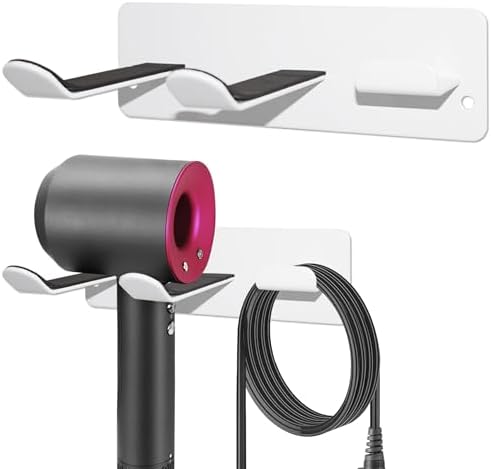 Hair Dryer Holder, Wall Mounted Rack Compatible with All Hair Dryer, Space Organizer for Bathroom/Bedroom/Washroom/Barbershop, 304 Stainless Steel, 3M Self Adhesive (White)
