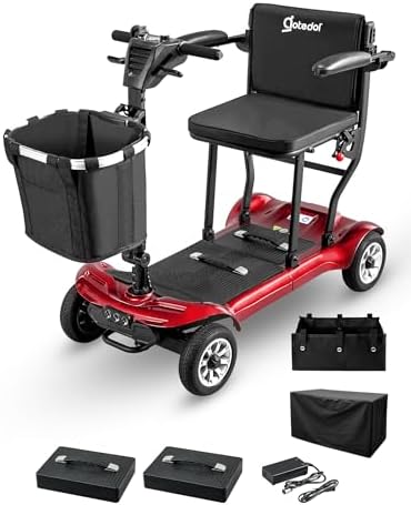 Mobility Scooter for Adults Seniors Driving 22 Miles, 42Lbs Lightweight Folding Electric Airlines Approved Mobility Scooter w/249WH*2Batteries Charger Dustproof Cover FSA/HSA Eligible (Red)