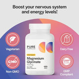 PureFormulas Magnesium Glycinate 100 mg Daily Support for Stress, Nerves, Sleep, Muscles, Metabolism Pure Magnesium Glycinate Supplement for Women and Men Magnesio Glycinate Non-GMO 120 Tablets