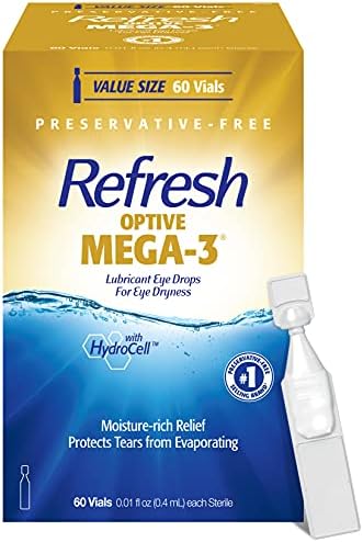 Refresh Optive MEGA-3 Lubricant Eye Drops Preservative-Free Artificial Tears, 0.01 fl oz (0.4 mL), 60 Single-Use Containers