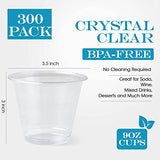 Turbo Bee 300 Pack 9oz Clear Plastic Cups,Disposable Crystal Drinking Cups,PET Plastic Party Cups for Wine,Juice,Iced Coffee and Cold Drinks